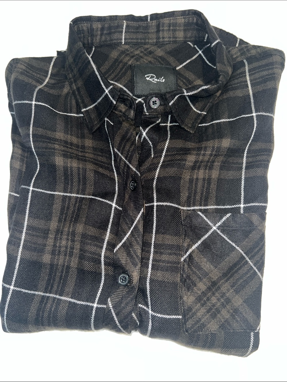 Rails Green and Black Plaid Lightweight Flannel with White Windowpan